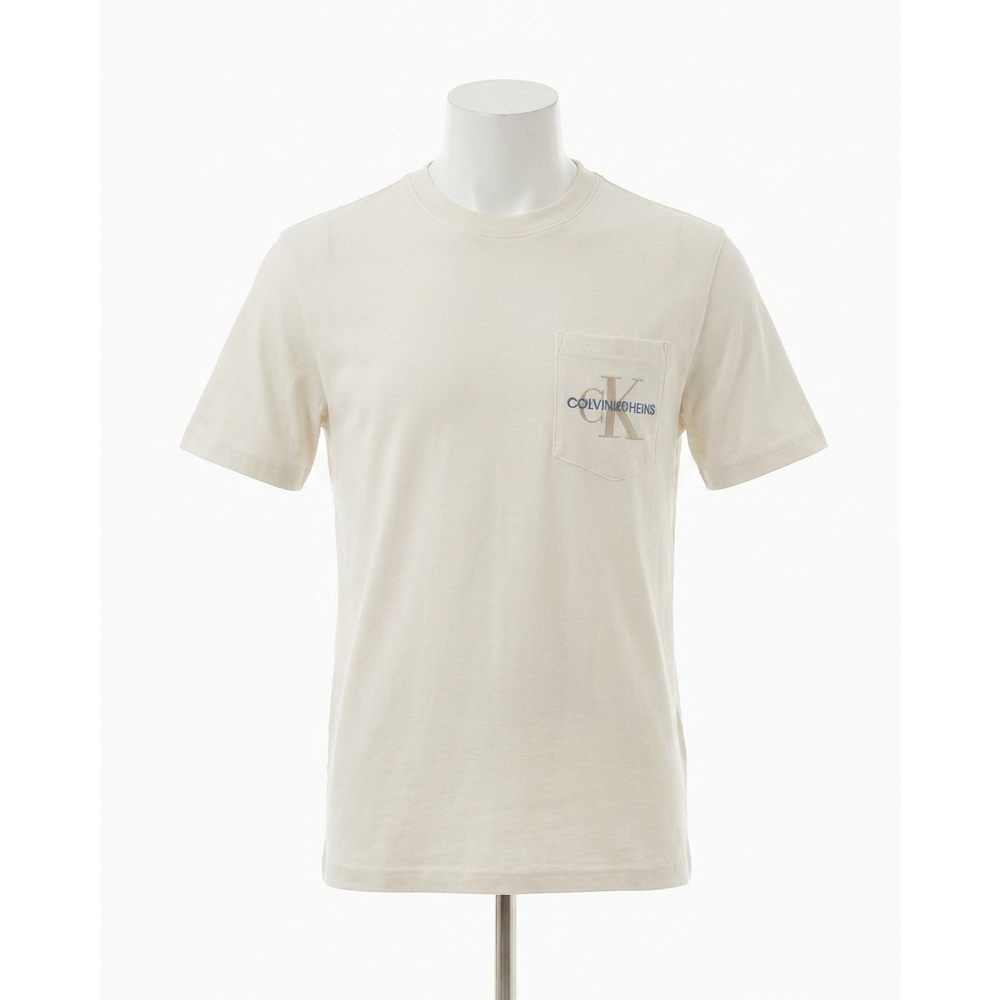NEW CALVIN KLEIN monogram logo pocket tee in white